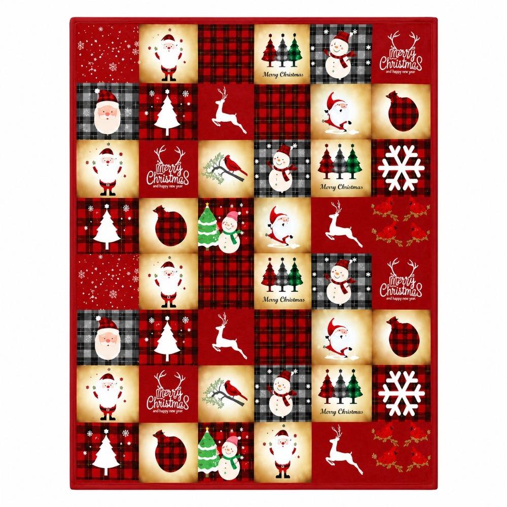 Flannel Single Throw Blanket Santa Claus Snowman Sofa Throw Portable Nap Blanket Holiday