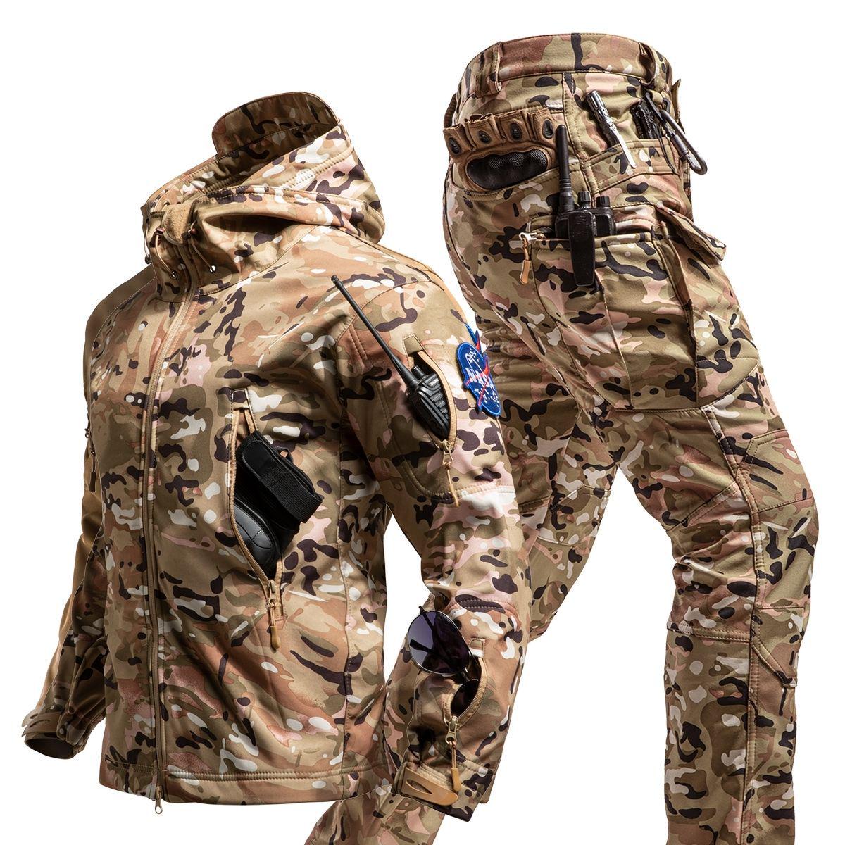

Чоловічий тактичний камуфляжний вітрозахисний костюм - Вітрозахисний, Водонепроникний, на флісовій підкладці для риболовлі та велоспорту на відкритому повітрі XXXL