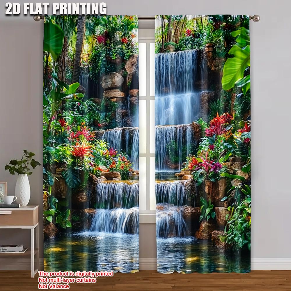 

Комплект из 2 плоских печатных штор «Водопад» Пышная тропическая прочная полиэстеровая ткань Без электричества Занавеска для семейной вечеринки W100*H70(CM)-Rod Pocket&1PCS