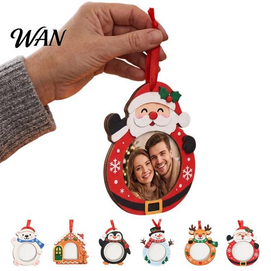 Handcrafted Holiday Photo Frames Christmas Frame Pendant with Hanging Rope, Personalized Wooden Picture for Tree Decoration, Cute Commemorative Holder
