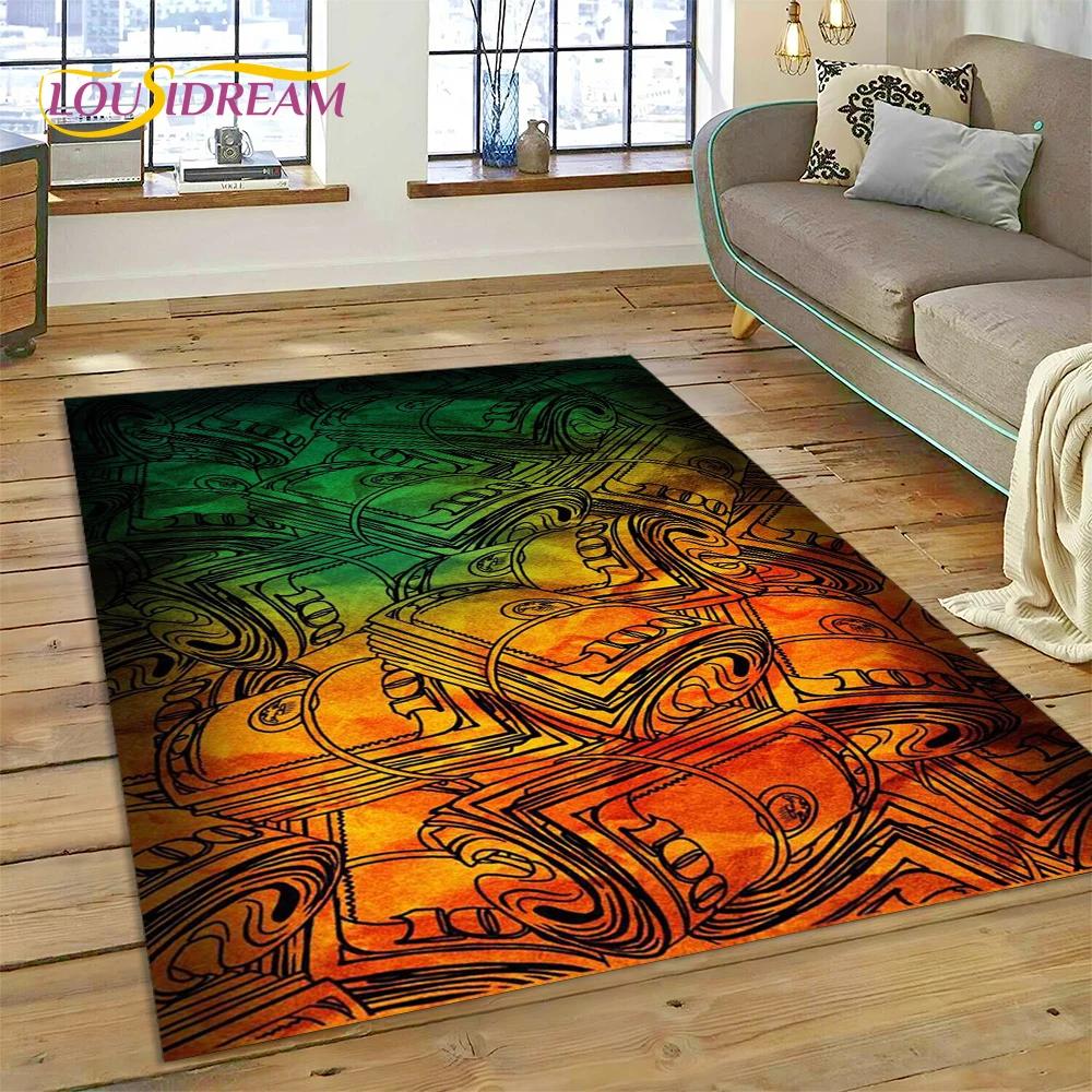 Rich Dollar Euro Pound Money 3D Cartoon Carpet Rug for Home Living Room Bedroom Sofa Doormat Decor,kids Play Non-slip Floor Mat