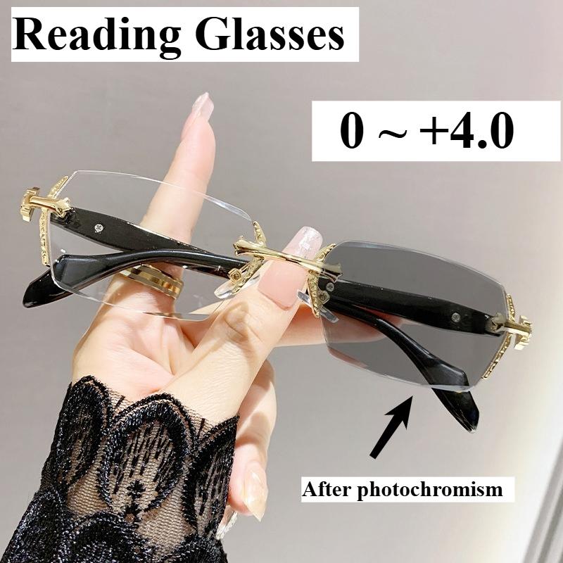 Y2K Frameless Cut Edge Reading Glasses Neutral and Fashionable Anti Blue Light Glasses Metal Heavy Craftsmanship Versatile
