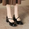 Mjukt läder retro ord med Mary Jane skor dam minimalistiska high-end bekväma lätta mun tjock klack enkelskor