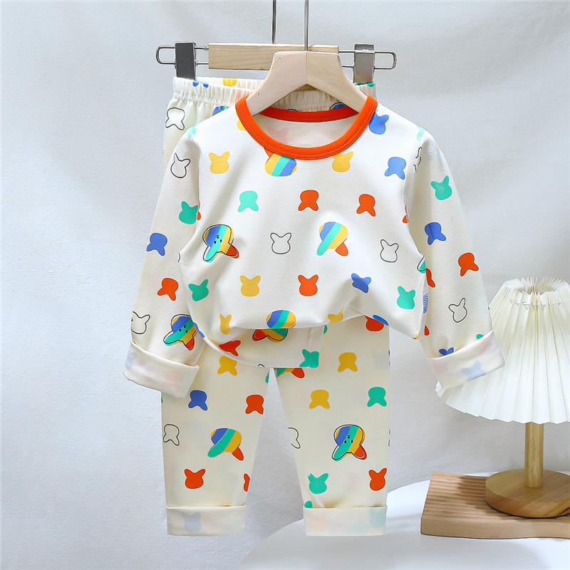 Kids Underwear Set Cotton Thermal Pajamas Boys Girls Stretchy LYCRA Long Sleeve Top Pants Homewear Sleepwear