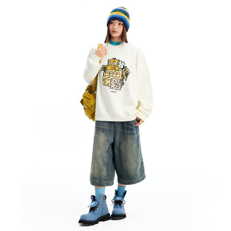 Fingercroxxit 2026 Unisexová volná mikina přes hlavu v japonském stylu