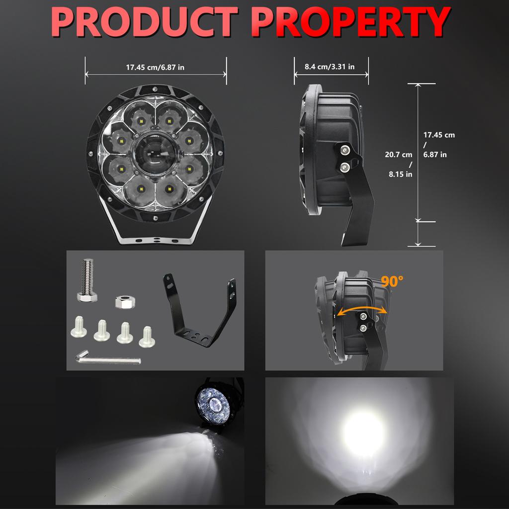 LED-Arbeitsscheinwerfer 6000K 200W 7 Zoll Auto Runder Arbeitsscheinwerfer Fahrlicht IP68 Wasserdicht Spotlights