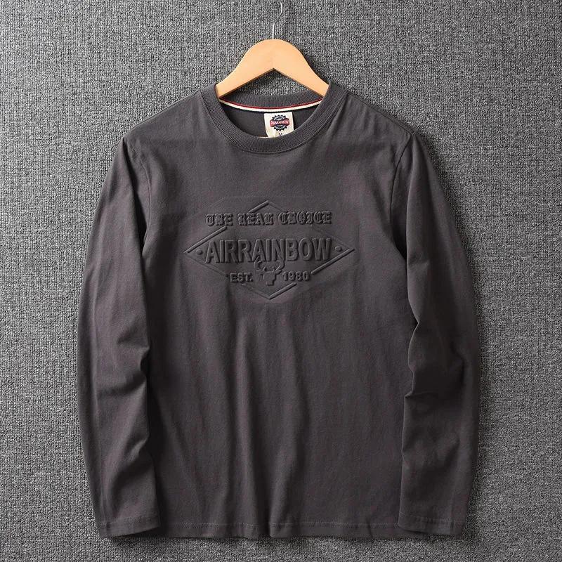 T-shirt de base à manches longues pour homme, lavé, pour le printemps/l'automne, avec imprimé de lettres et col rond