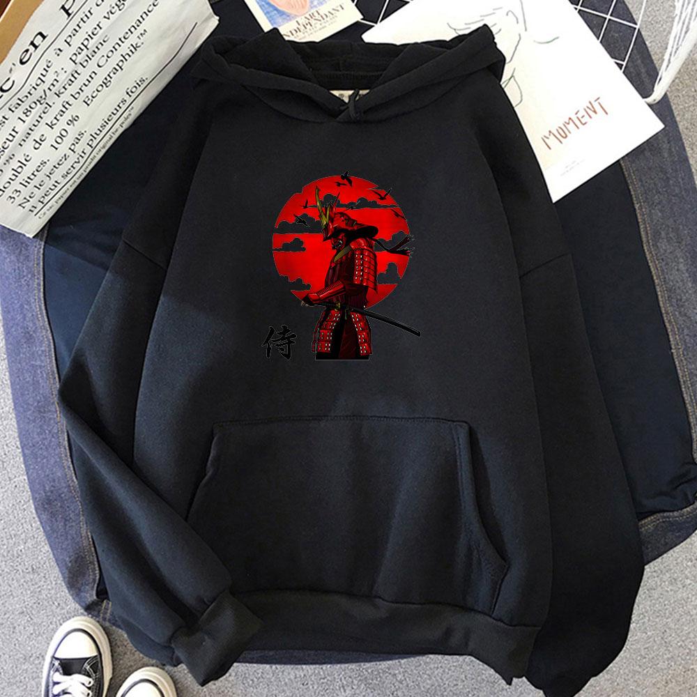 Japan Samurai Armor Katana Graphic Hoodies Cartoon Print Aesthetic Sweatshirt for Autumn/Winter Anime Clothing Moletom Hoody