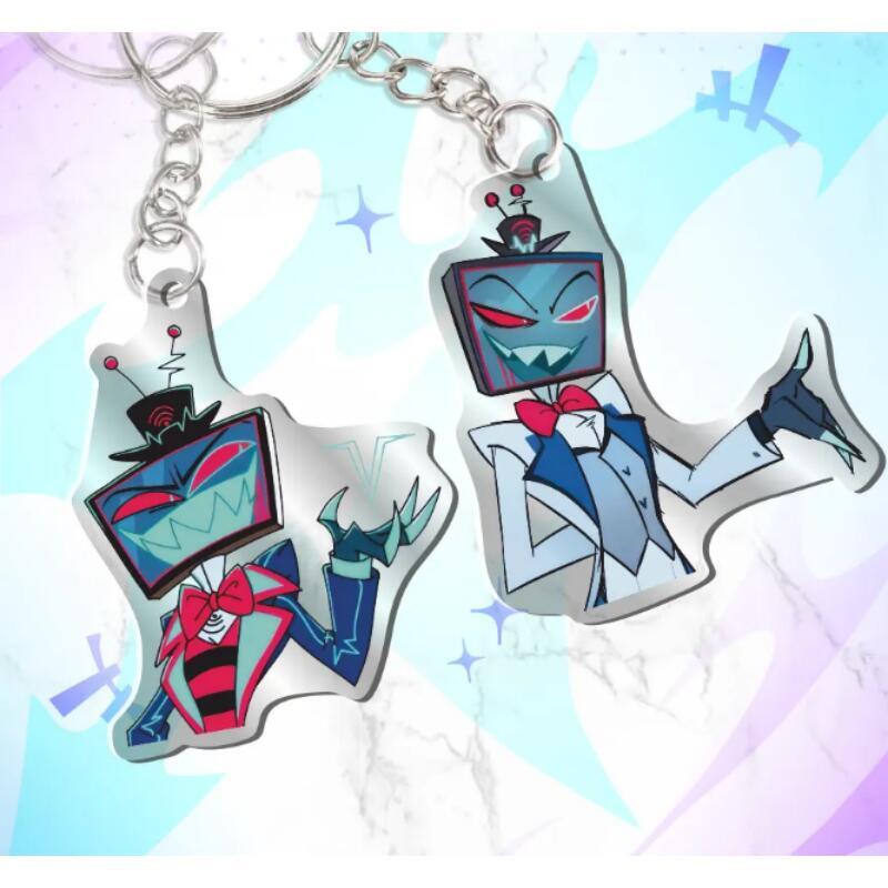 Acrylic Key Buckle for Alastor Lucifer Charlie Vox Adam The Exorcist Anime Cartoons Acrylic Key Chain Student Backpack Pendant