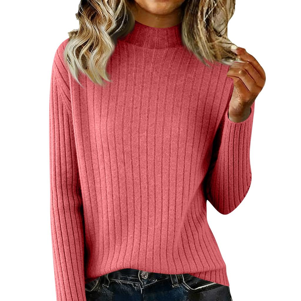 Women's Fashion Color High,Neck Long Sleeve Loose Fit Base Layer Sweater Top