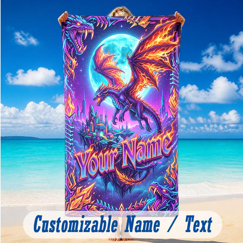 Dragon Phoenix Theme Beach Towel Personalized Custom Name & Text Soft Quick Dry Beach Towel for Swimming Travel