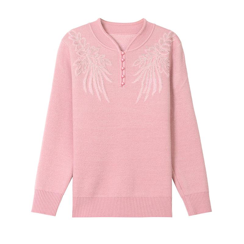 Cozy Winter Sweater for Elderly Women: Velvet-Lined, Half-High Collar, Stylish Base Layer for Autumn.