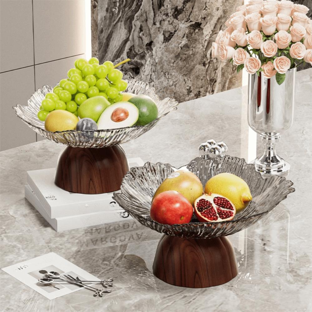 Large Capacity Pedestal Fruit Bowl Transparent Petal Design Snack Display Tray Counter-top