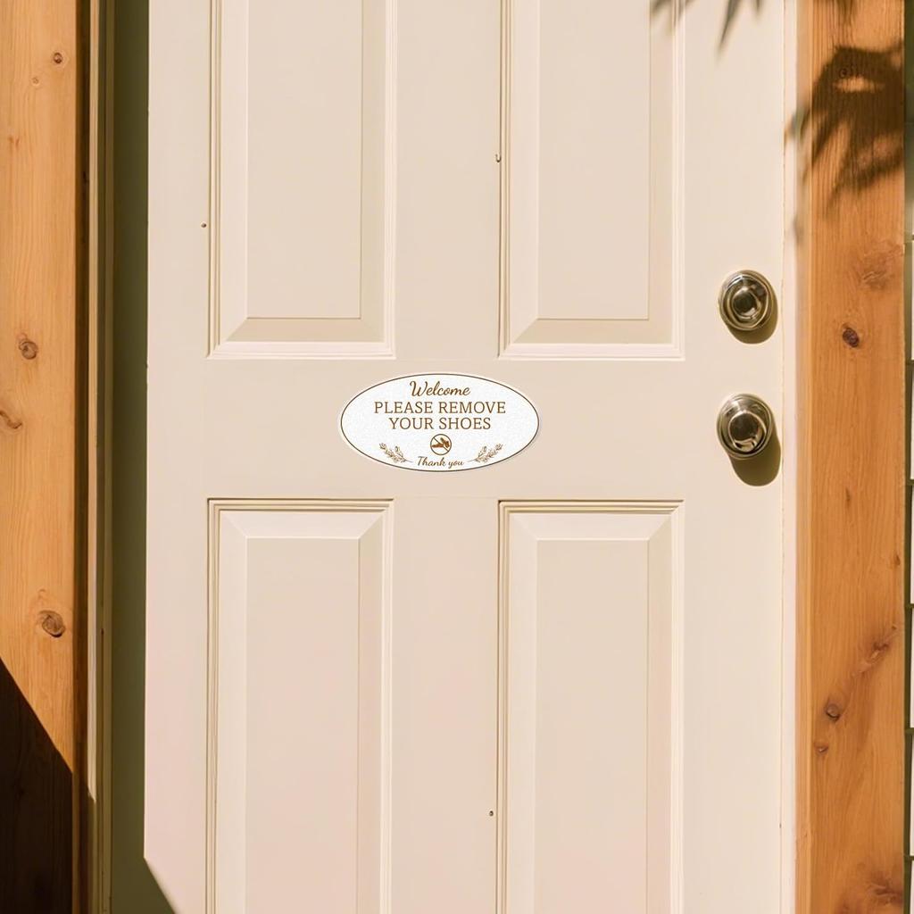 2 Pack Please Remove Your Shoes Sign 8 × 4 Inches White Acrylic Self-Adhesive Waterproof Fade Resistant Welcome Signage for Home Front Door Office