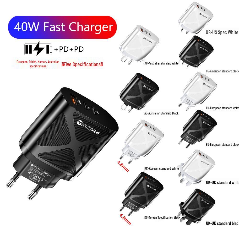 2.4A USB + 2PD Type-C LED Mobile Charger EU/US Spec