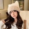 Korean Version of Autumn and Winter New Hat for Women's Metal Diamond Logo Cute Ear Knitted Wool Hat for Winter Warm Ear Protection Hat Thick