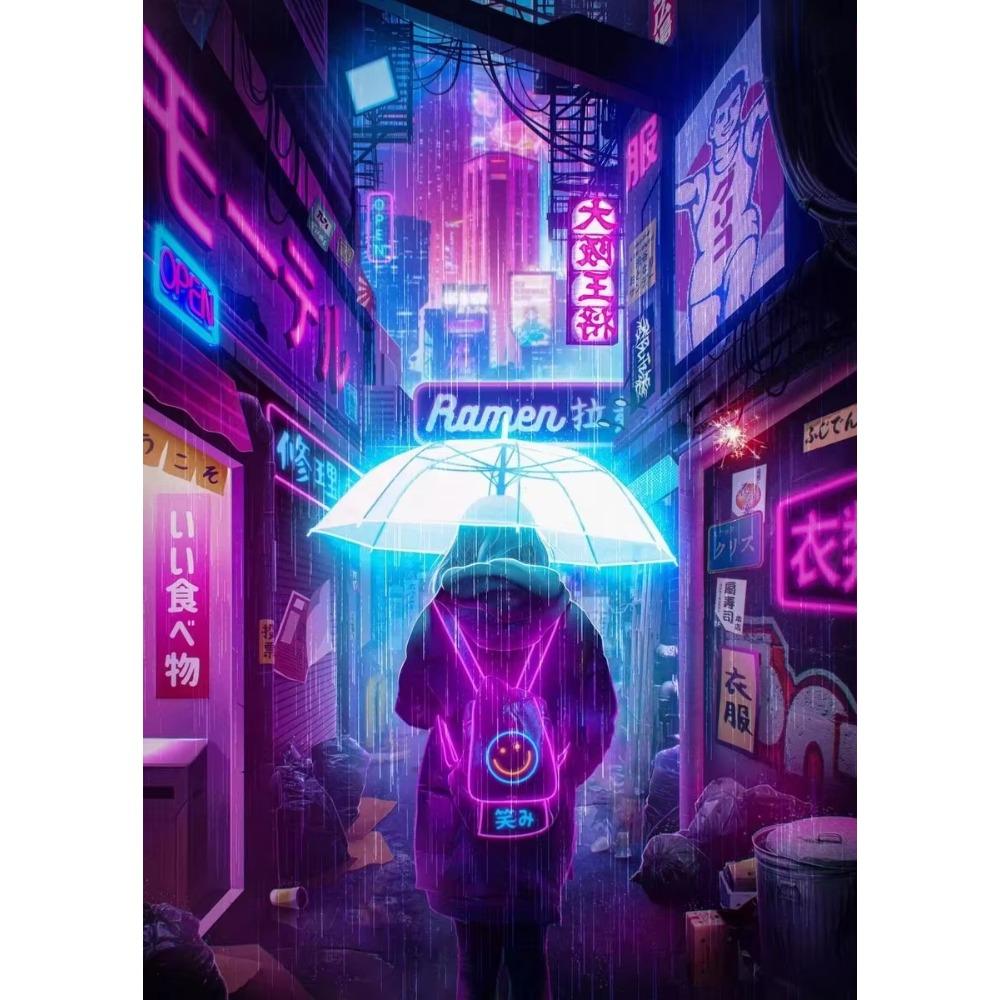 Future Cyberpunk City Poster Punk Style Night City Street Scenery Canvas Wall Picture for Living Room Decor Cuadro