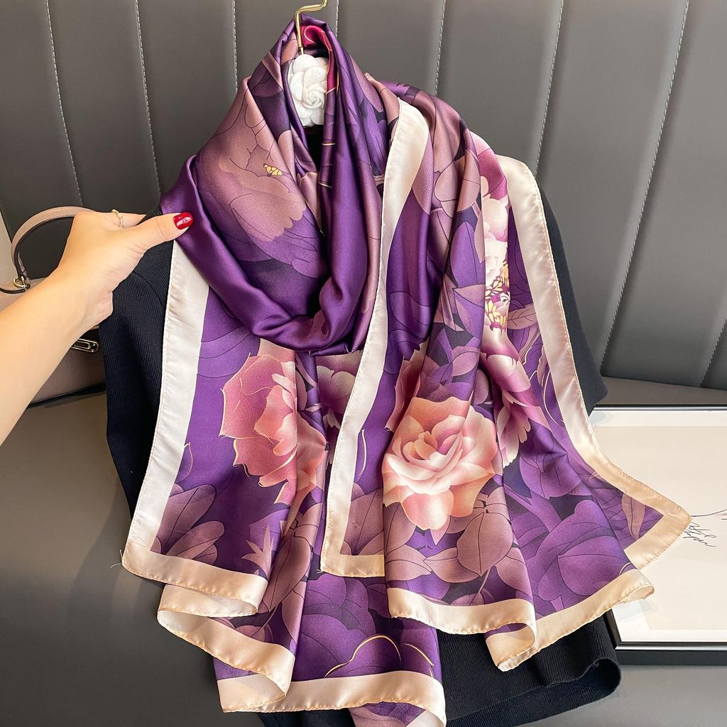 Women The Four Seasons Bandanna Popular Style 180X90CM Scarves Beach Sunscreen Luxury Silk Scarf  New Design Square Shawls