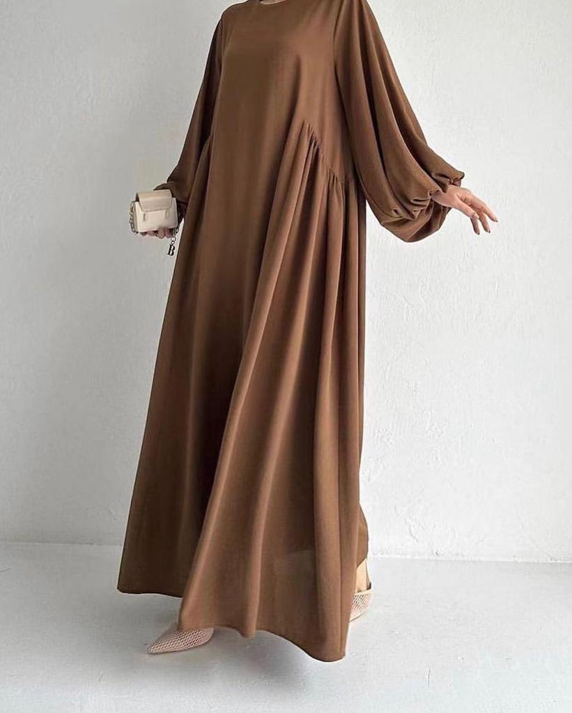 Elegant Solid Color Loose Pullover Dress for Muslim Women - Spring & Autumn Collection