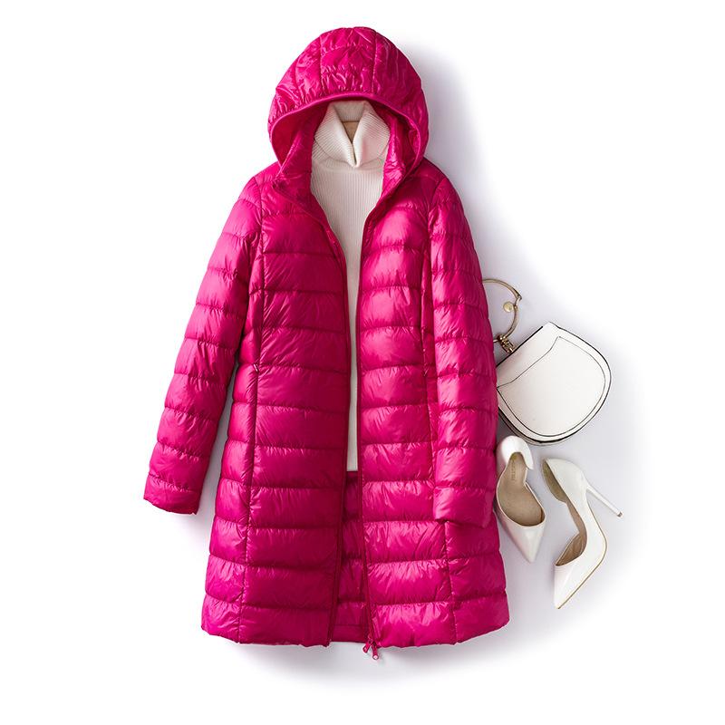 Ultra-light Long Down Jacket Women Autumn Winter Slim Hat Detachable Warm White Duck Down Coat Women Portable Outerwear