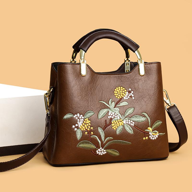 Bags Women's Fashion Handbags Large Capacity Embroidered Middle-aged Bags Ladies Crossbody Shoulder Bags