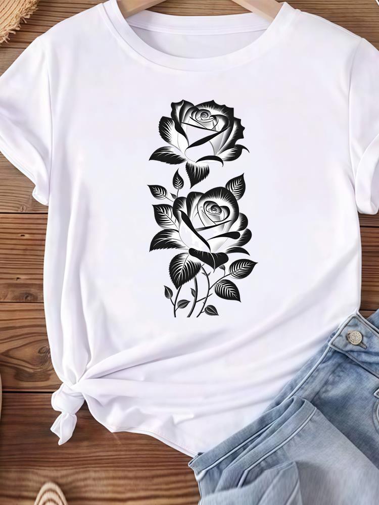 (Asian Size) Women Tee Top Clothing Casual feather style 90s Short Sleeve T Shirt Fashion Printed Lady Female Graphic T-shirts