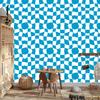 Wallpaper Casual checkerboard turquoise, white and celadon 50x1000