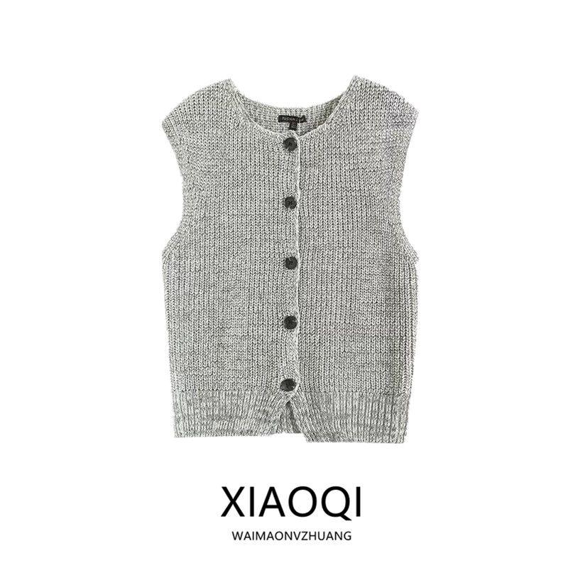 Fashion Style 2024 Autumn New Arrival Female Commute Style Reverse Needle Knitting Knitting Vest Jacket 05610607712