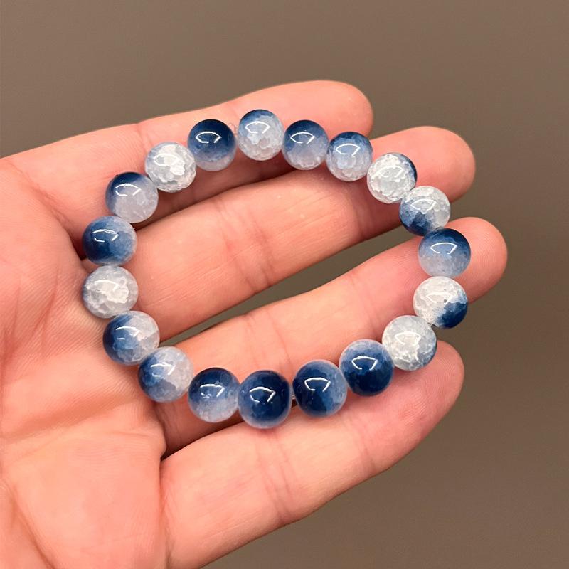 New10mm Glossy Multiple Colors Glass Round Crackle Beads Bracelets for Women Temperament Jewelry Accessories Girlfriend's Gifts
