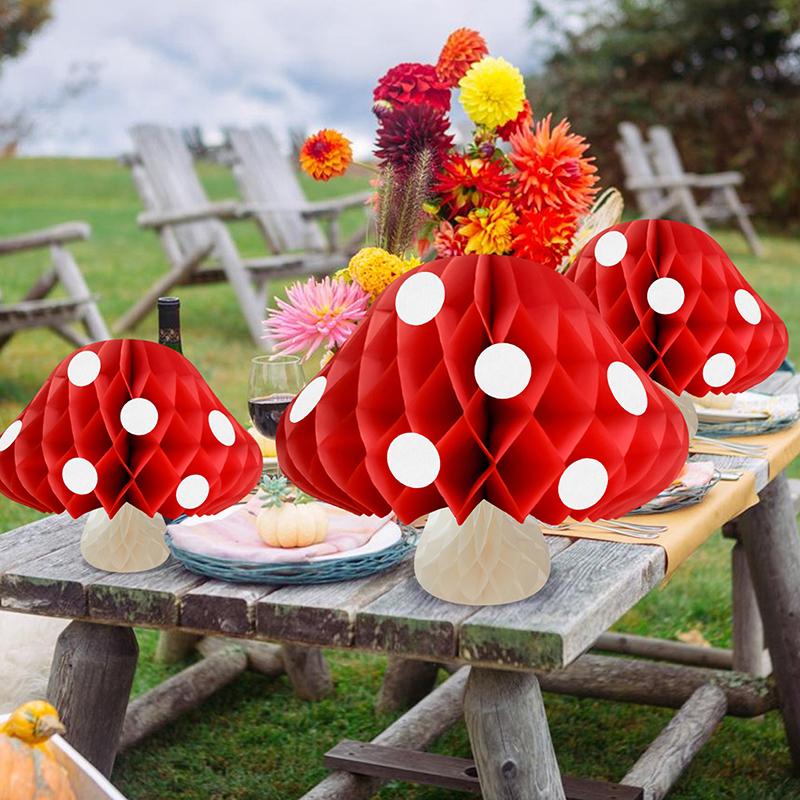 Mushroom Honeycomb Ball Wedding Party Scene Decoration Ornament Paper Flower Ball Happy Birthday Party Decor Kids Adults