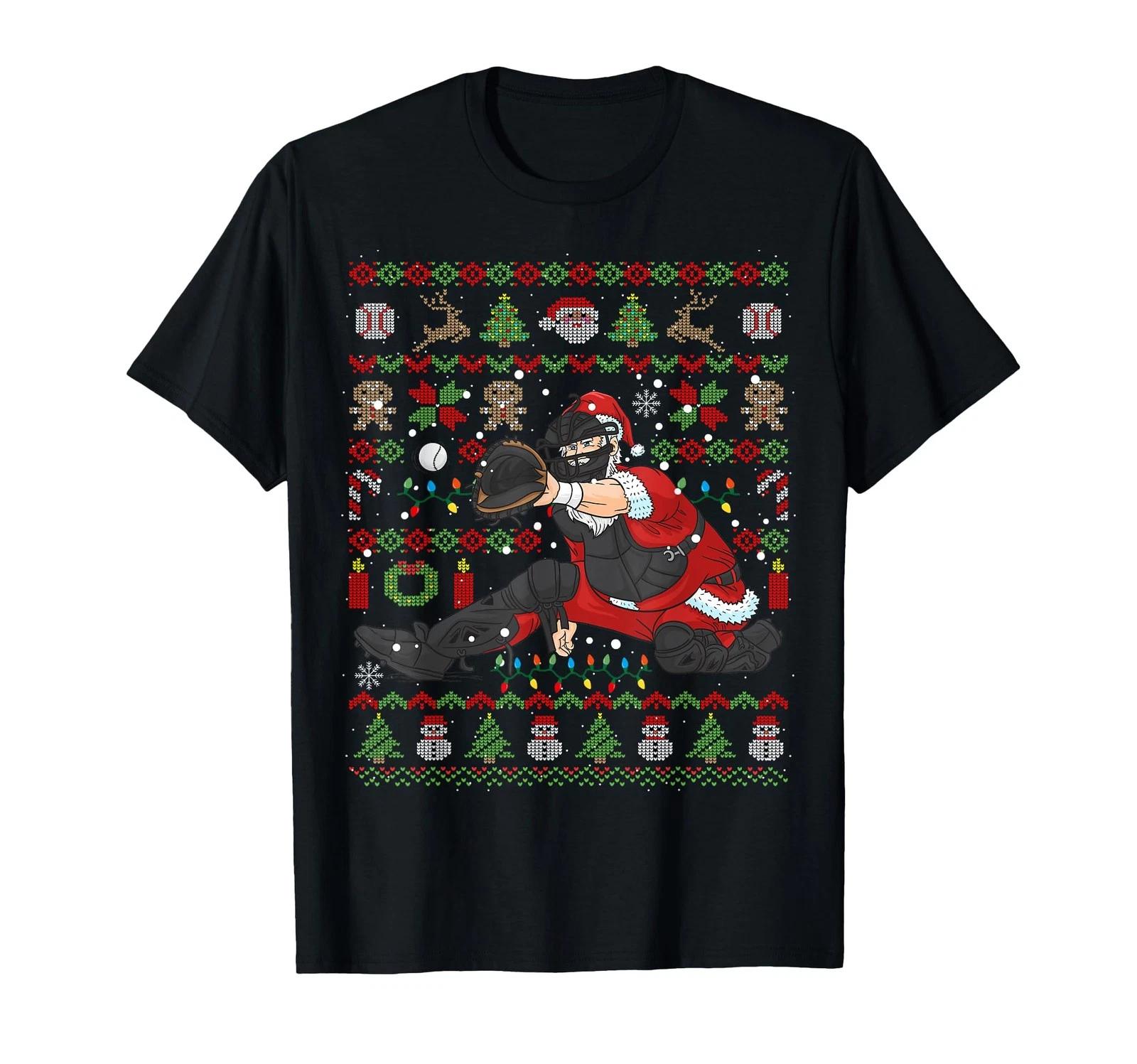 Ugly Christmas Catcher Baseball Funny Gift T-Shirt_ XL