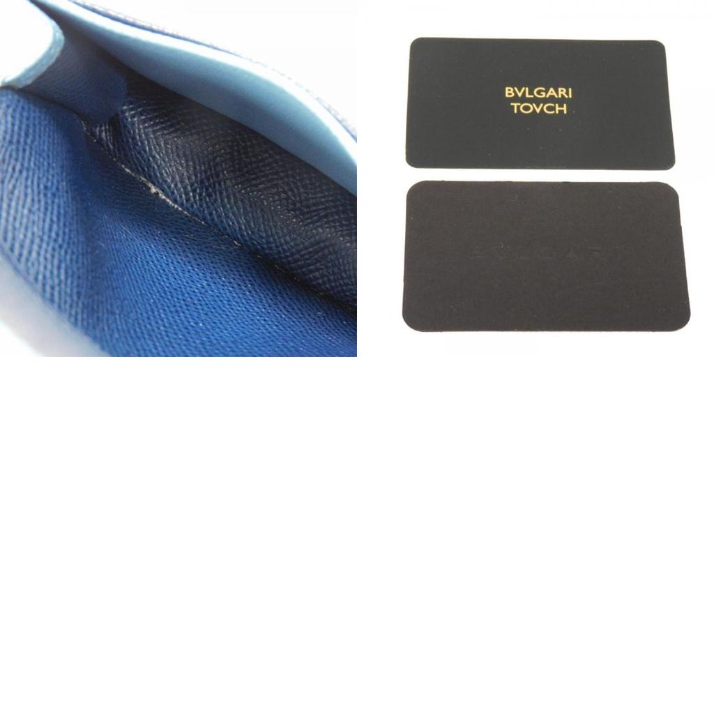 Used Bulgari Man Business Card Holder 7946 Navy Bi-Color Calfskin Bifold RFID Case (11679) Logo Metal Light Blue Men's