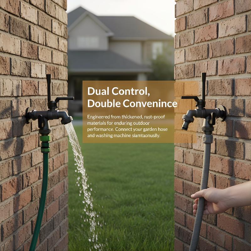Outdoor Garden Water Faucet Dual Outlet Zinc Alloy Freeze Proof 2 Way Tap for Frost Protection Landscaping Lawn Use