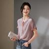 SOFSIL Women's Silk Plaid Print Short-Sleeve Blouse