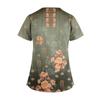 Women's Fashion V Neck Cross Retro Printed Uniform With Pocket T-Shirt Short Sleeve Top