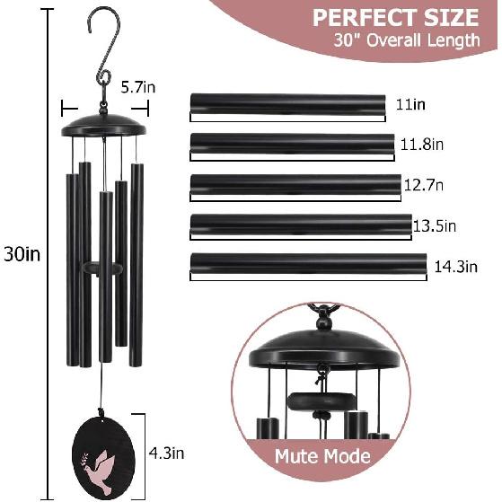 30-Inch Sympathy Wind Chimes for Outside, Unique Memorial Chimes for Loss of Loved One Unique Sympathy Chimes for Funeral As Outdoor Decor for Patio