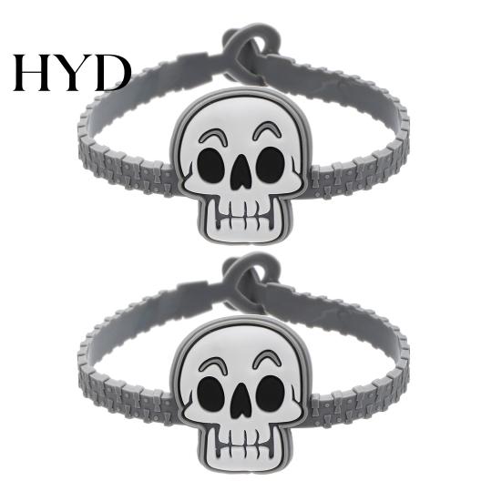 Colorful Cartoon Character Bracelets 2PCS Halloween Bracelets, Ghost/Pumpkin/Black Cat/Skull/Witch/Little Devil Shape, Adjustable Soft Silicone D