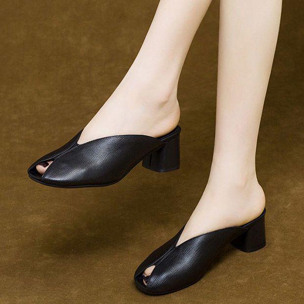 Fashion Shoes For Women Outside Slides Height Sandals Leather Woman Slippers Mules Summer 2024 Trend Waterproof With Premium Pvc