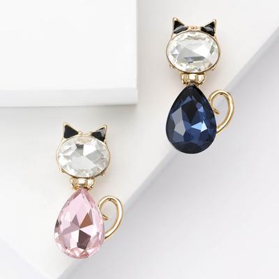 Moda Criativa Strass Gatinho Broche, Elegante Luxo Feminino Roupas Acessórios Corsage Animal Pin