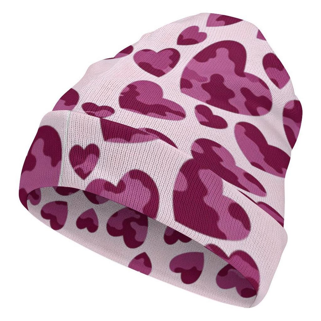 Factory Best Sale Custom Teal Heart Camo Print Cuffed Knit Beanie Men Women Winter Warm Outdoor Skull Cap for Wear