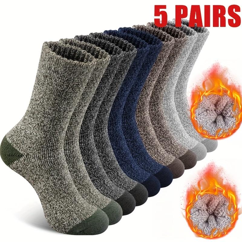 5pcs Men's Thickened Warm Winter Socks - Soft, Cozy Knit Crew Socks for Cold Weather, Polyester & Elastane Blend