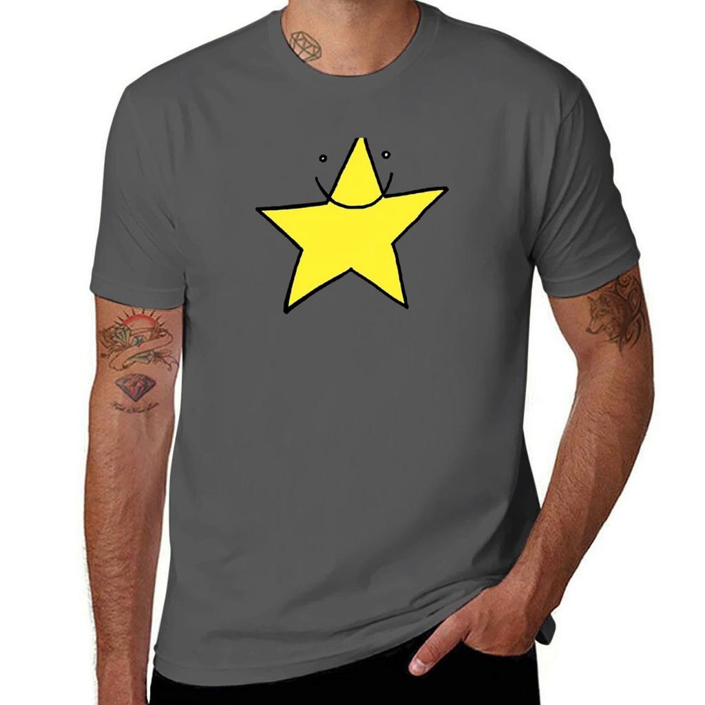 Lucky yellow funny star smiling with eyes open Tshirt summer clothes korean fashion vintage clothes Mens t shirts