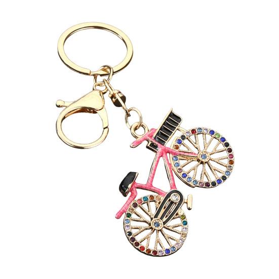 Keychain Pendant Sparkling Rhinestones Bicycle Design Zinc Alloy Key Chain with Lobster Clasp Electroplated Key Holder Backpack Car Accessory
