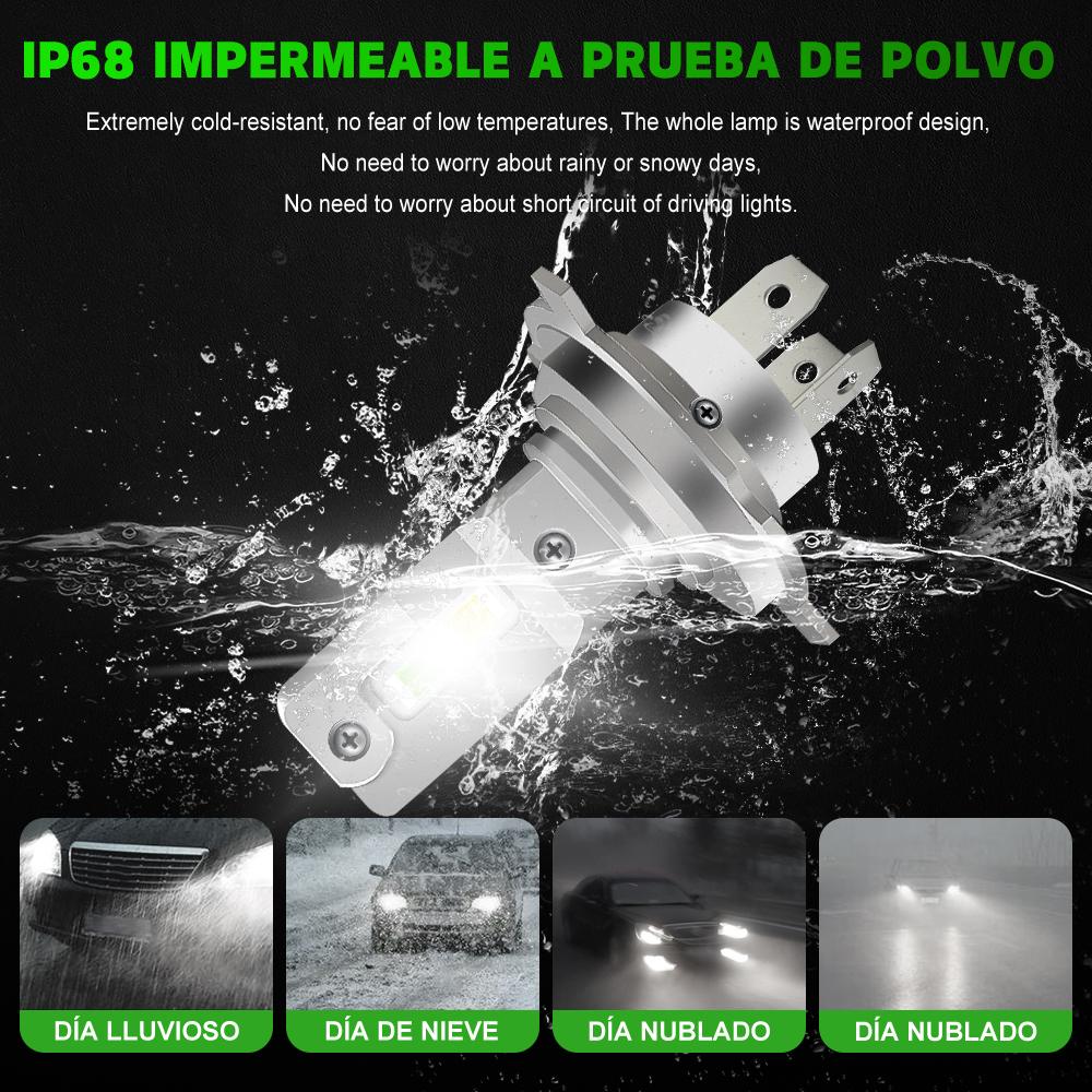 1Pcs H4 LED Moto Headlight Bulb 60W 6000LM Halogen Size Motorcycle Light Hi-Lo Beam Turbo Fan Super Bright 6000K 12V