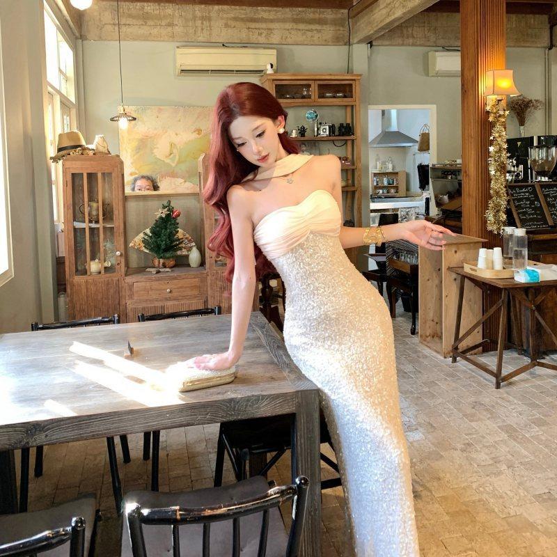 Celebrity Royal Sister High-end Waist Cinquet Dress Temperament Bandeau Dress Summer