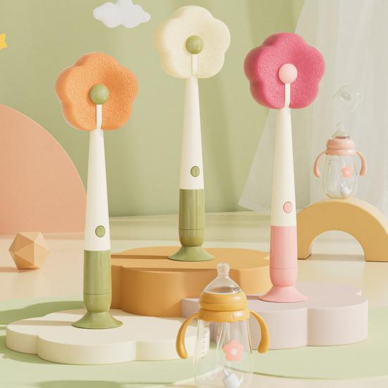 Cleaning Brush with Suction Cup Base Removable Flower Sponge Head Three-in-One Functions Multi-functional Cleaning Brush