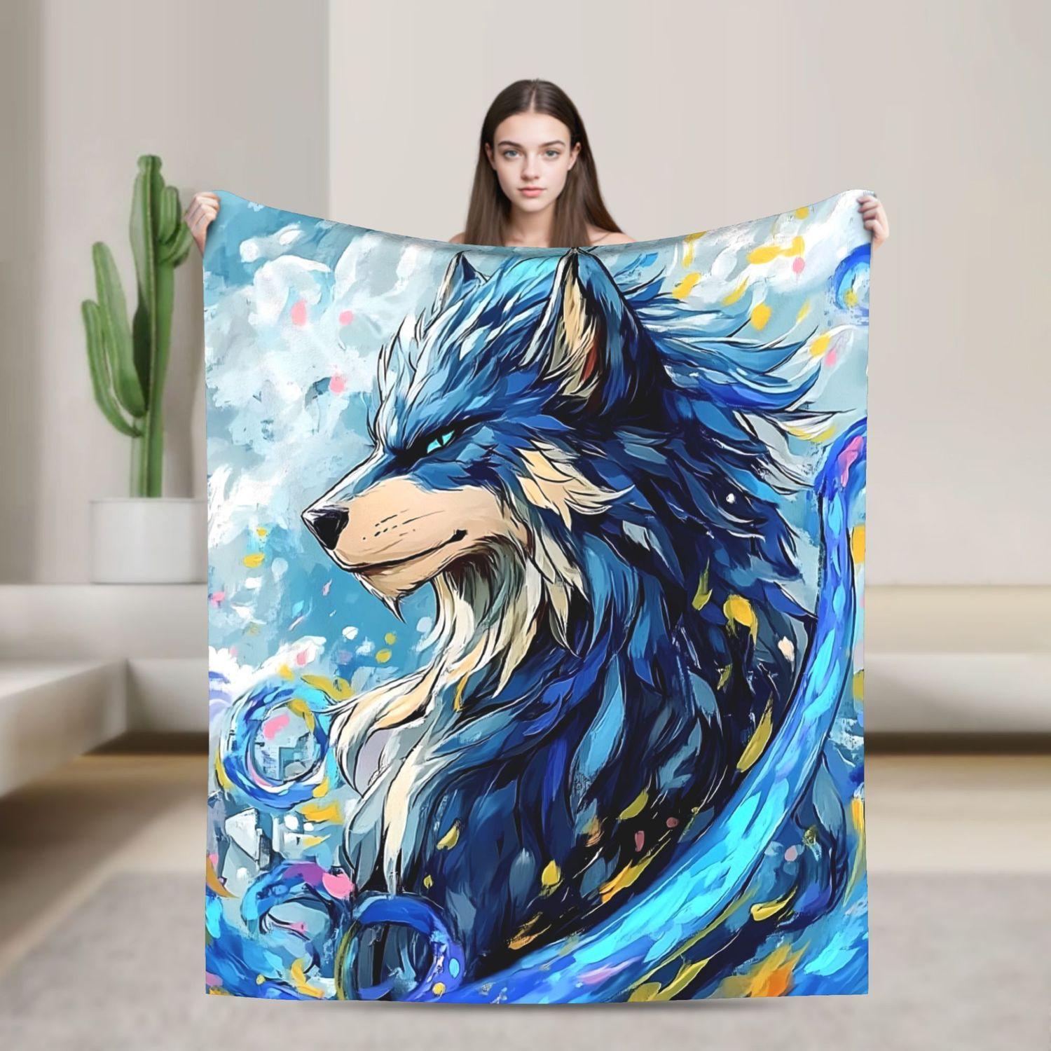 Плед с картиной маслом «Волк» - Мягкий прочный фланелевый плед для любителей искусства 70x100cm