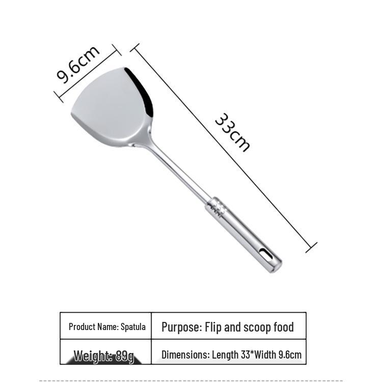 Stainless Steel Cookware: Nine Bead Spatula & Spoon Set - Includes Frying Spatula, Slotted Spoon, Rice Spoon, and Stir-fry Spatula.