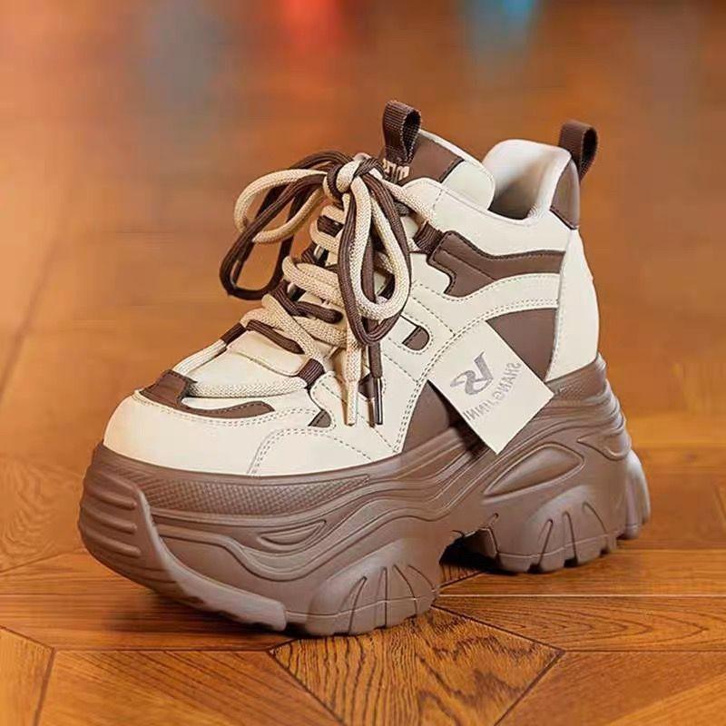 

Inner height-increasing women s shoes 2025 new ins popular versatile non-slip thick-soled small inner height-increasing 9cm dad shoes 35 хаки
