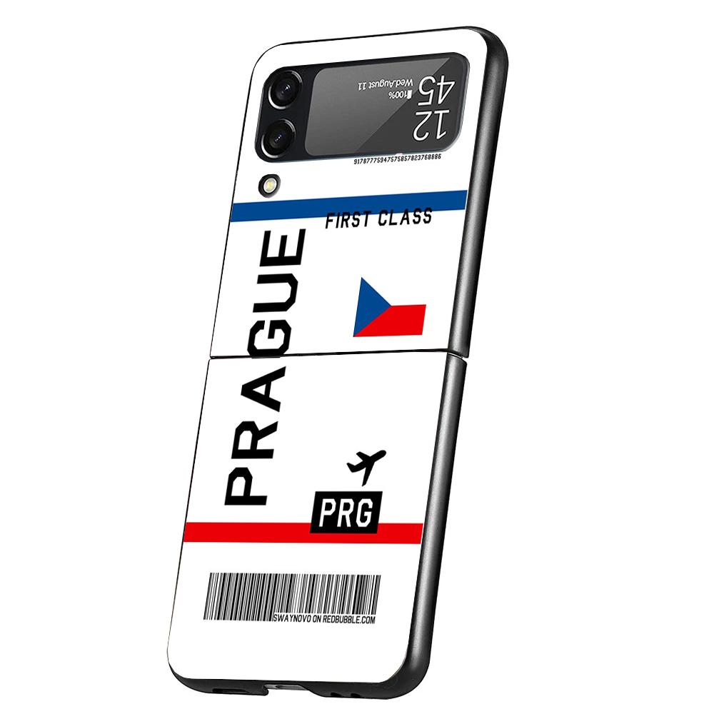 Travel Ticket Label Cover Phone Case For Samsung Galaxy Z Flip 7 6 5 4 3 5G Flip7 Flip6 Flip5 Flip4 Flip3 Black Fundas Shell Gal
